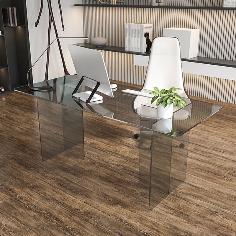 Acrylic Contemporary Rectangular Dining Table Clear Glass Table with Double Pedestal Base Clearhalo ' dining_table' 'Dining Tables & Seating' 'Dining Tables' 'furn' 'furn_dining_table' 'Furniture' 'furniture_dining_table' 'Kitchen & Dining Furniture' 'kitchen&dining_furn' 'kitchen' 'kitchen_dining_table' 1200x1200_81742289-5d2a-4635-9c46-4b8fe9d9e4e4