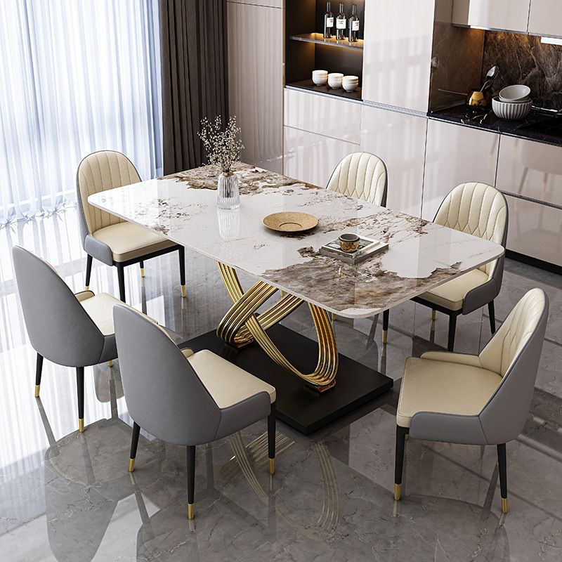 Nordic Glam Rectangle Sintered Stone Table Set 1/4/5/7 Pieces Dining Set Clearhalo 'Dining Room Sets' 'Dining Tables & Seating' 'dining_room_set' 'furn' 'furn_dining_room_set' 'Furniture' 'Kitchen & Dining Furniture' 1200x1200_8174bf51-12ff-461f-b5b6-2c067cf871d4