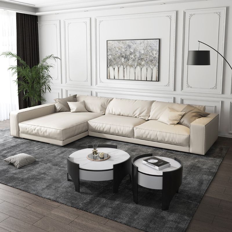 Bras carré ivoire canapé sectionnel coussin arrière en faux cuir sectionnel contemporain