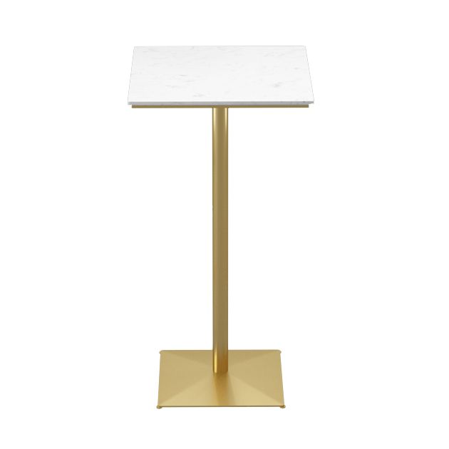 Mesa de pub de mármol sintético, mesa de bar de cócteles en blanco glamuroso con pedestal de metal