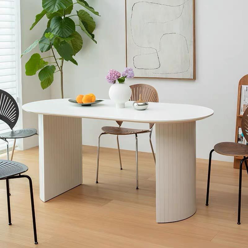 Oval Double Pedestal Modern Dining Table Fixed Table with Solid Wood Clearhalo 'Dining Tables & Seating' 'Dining Tables' 'dining_table' 'furn' 'furn_dining_table' 'Furniture' 'furniture_dining_table' 'Kitchen & Dining Furniture' 'kitchen' 'kitchen_dining_table' 1200x1200_81822aef-f586-4354-b411-26f541941d06