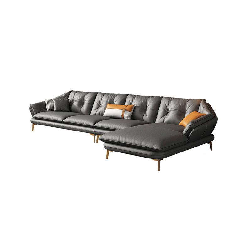Modern 4-seat Faux Leather Sofa & Chaise Grey Sloped Arm Sofa Clearhalo 'furn' 'furn_sectionals' 'Furniture' 'Living Room Furniture' 'Sectionals' 1200x1200_818256f7-0d6c-4d85-a44a-200079278347
