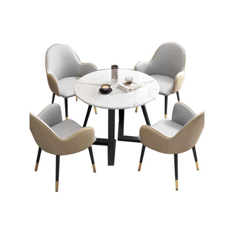 Set di mobili in pietra glam di 5 tavolo da dinette a forma rotonda con sedia imbottita