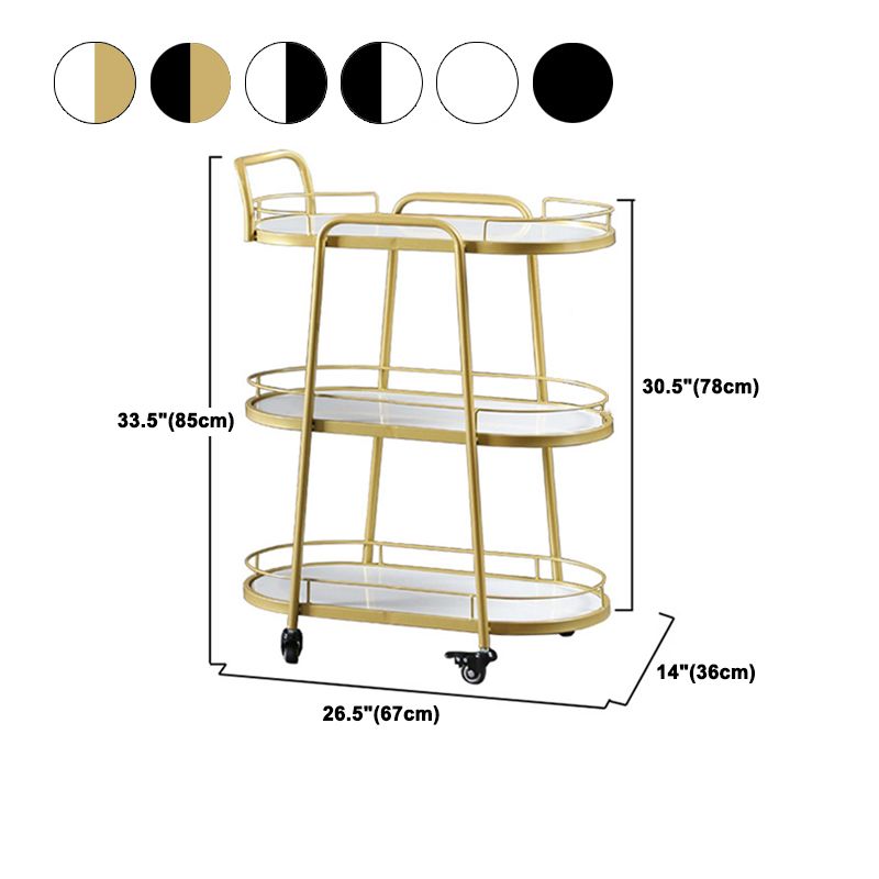 Modern 26.38"W Rolling Prep Table Oval Metal Prep Table for Home Use
