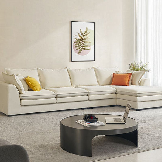 Contemporary Velet Sofa with Pillow Back and Square Arm  in Wood