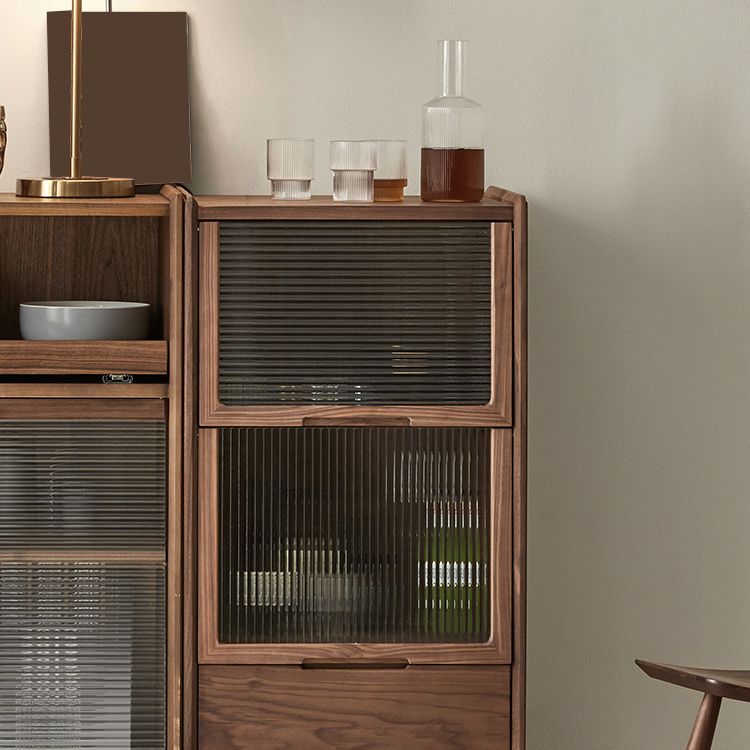 Walnut Glass Paned Accent Cabinet Mi-Century Modern 41.3" Tall Chest with Drawer Clearhalo 'Cabinets & Chests' 'cabinets_chests' 'furn' 'furn_cabinets_chests' 'Furniture' 'Living Room Furniture' 1200x1200_818a8ebf-0070-4f73-b496-d55baf7d1e3c