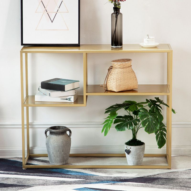 Tavolo da divano di divano console di ferro contemporaneo Tavolo da rettangolo con ripiani per Hall