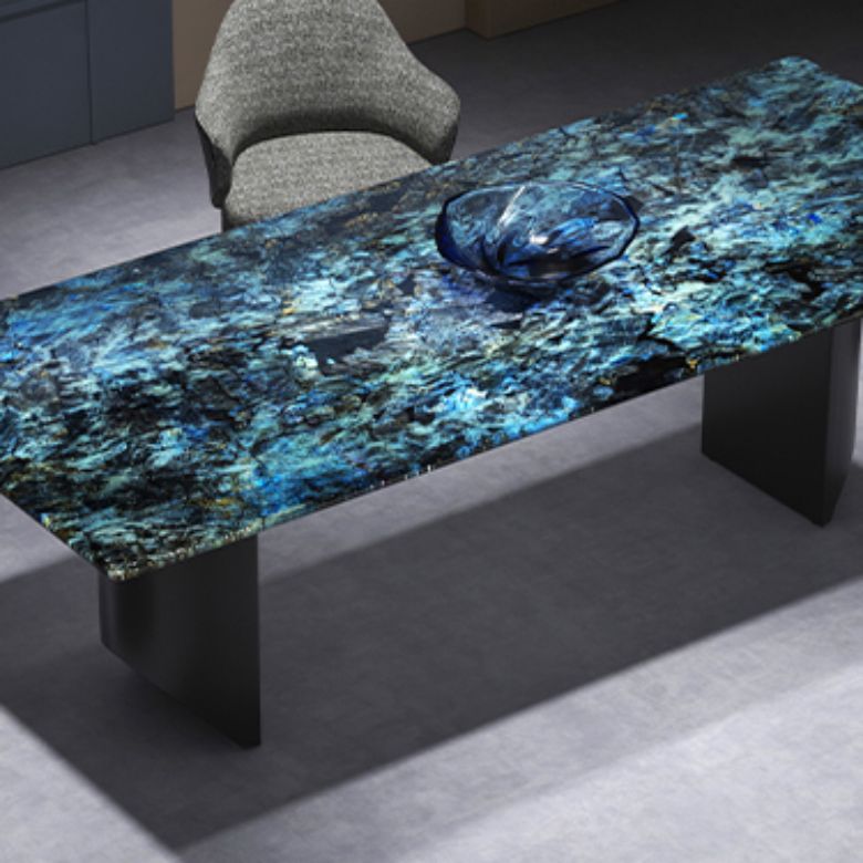 Contemporary Style Rectangle Marble Dinner Table with Double Pedestal
