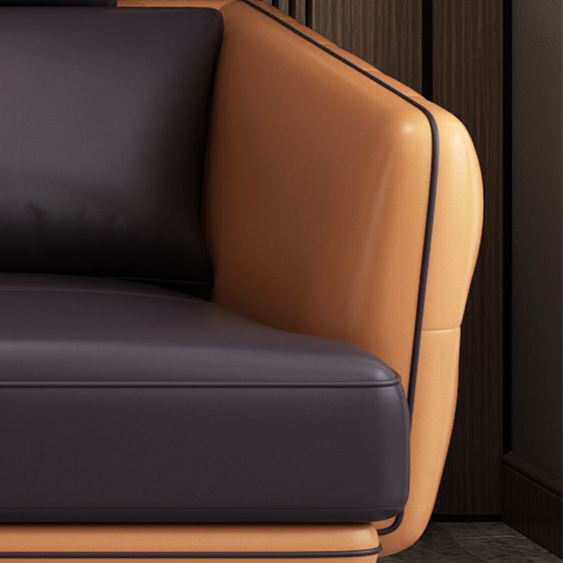 Sofá y chaise resistente a las manchas de cuero genuino de brazo cuadrado contemporáneo
