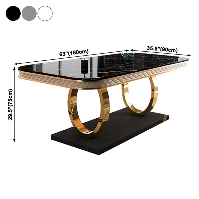 Traditional Luxury Rectangle Dining Table Sintered Stone Table with Gold Trestle Base Clearhalo ' dining_table' 'Dining Tables & Seating' 'Dining Tables' 'furn' 'furn_dining_table' 'Furniture' 'furniture_dining_table' 'Kitchen & Dining Furniture' 'kitchen&dining_furn' 'kitchen' 'kitchen_dining_table' 1200x1200_81902a3c-ced6-4136-964f-253cc9812372
