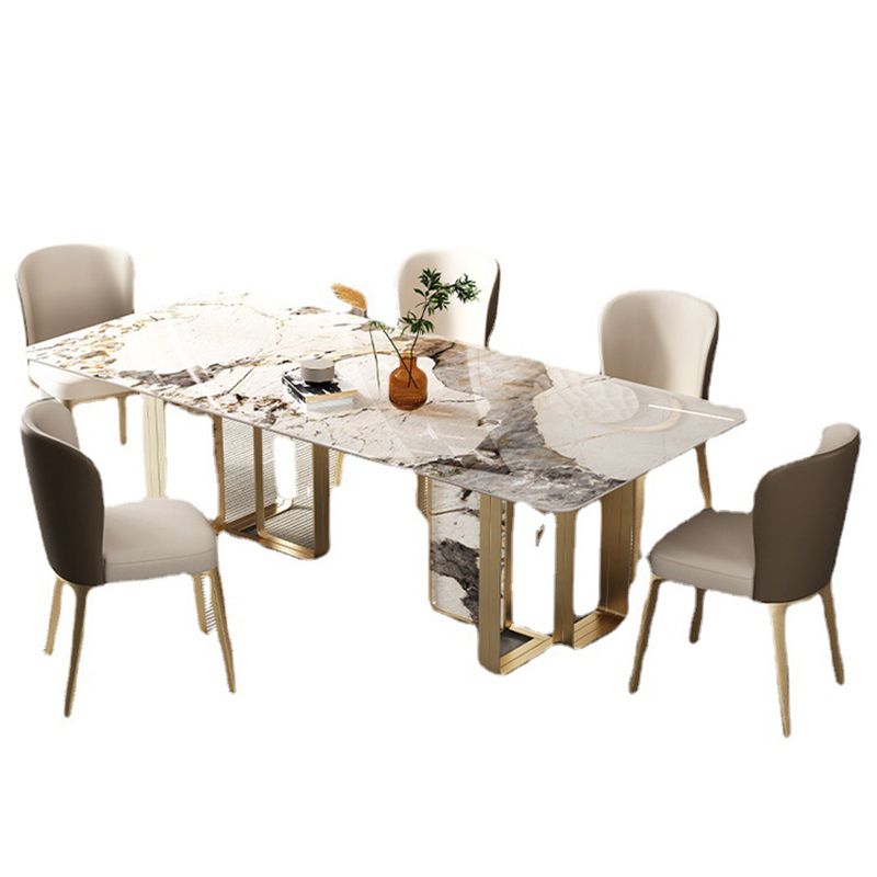 Luxury Sintered Stone Top Dining Set Rectangle 1/3/5/6 Pieces Dining Room Table Set Clearhalo 'Dining Room Sets' 'Dining Tables & Seating' 'dining_room_set' 'furn' 'furn_dining_room_set' 'Furniture' 'furniture_dining_room_set' 'Kitchen & Dining Furniture' 1200x1200_8191d70a-c3a7-4d44-a4f0-99ed31feca9f