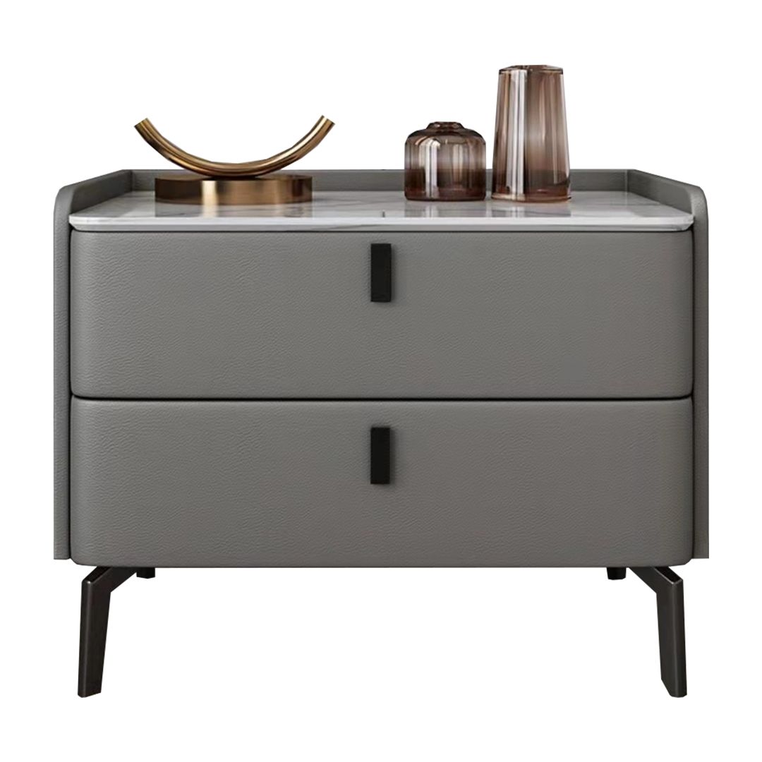Modern Bed Nightstand Stone Accent Table Nightstand Cabinet with 2-drawer Clearhalo 'Bedroom Furniture' 'furn' 'furn_night_stand' 'Furniture' 'night_stand' 'Nightstands' 1200x1200_8192887f-d3c0-4fe7-9e68-861578c2745e