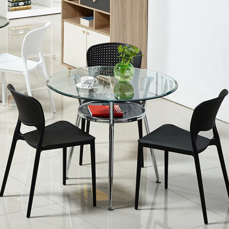 4ピースモダンな丸い焼きガラストップダイニングセット
