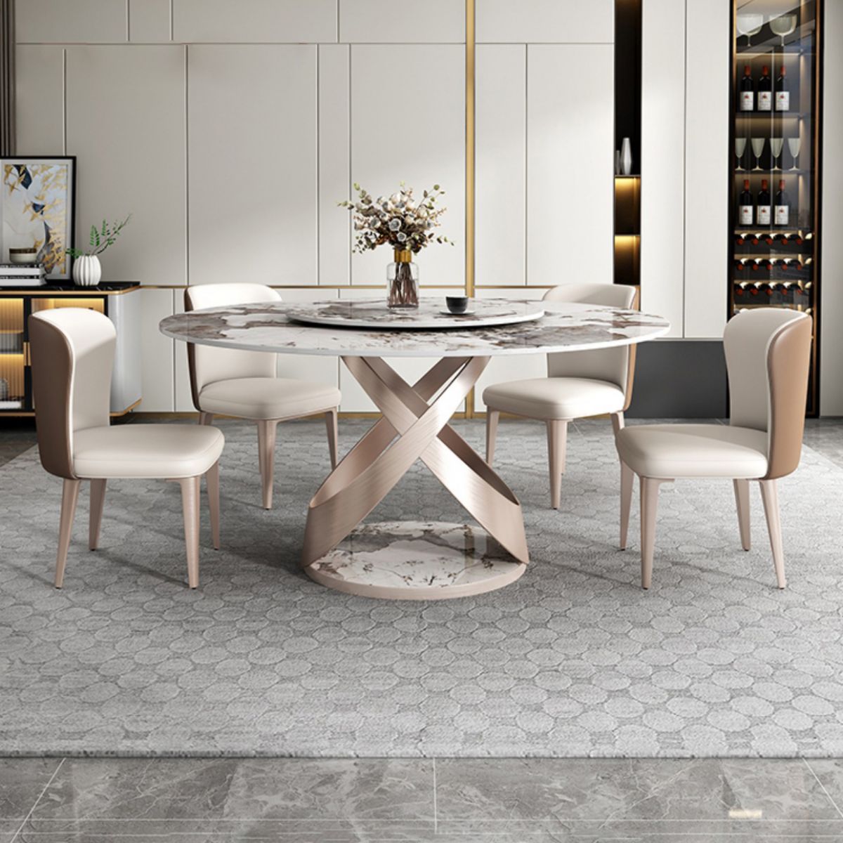 Glam Dining Table Set 1/4/5/7 Pieces Stone Dining Furniture with Chairs Clearhalo 'Dining Room Sets' 'Dining Tables & Seating' 'dining_room_set' 'furn' 'furn_dining_room_set' 'Furniture' 'Kitchen & Dining Furniture' 1200x1200_8195b4cb-39bc-44ba-91df-b80eaf7267a5