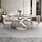 Glam Dining Table Set 1/4/5/7 Pieces Stone Dining Furniture with Chairs