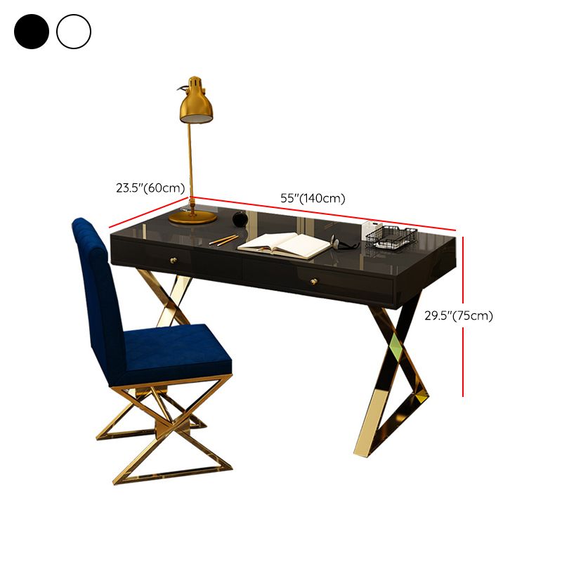 Scrivania rettangolare da scrittura rettangolare da ufficio in legno con gambe metalliche