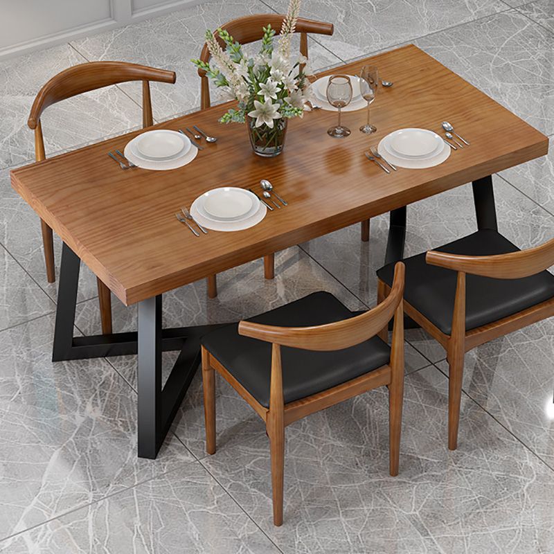 Industrial Brown Wood Top Table Indoor Rectangle Table with Metal Base Clearhalo 'Dining Tables & Seating' 'Dining Tables' 'dining_table' 'furn' 'furn_dining_table' 'Furniture' 'Kitchen & Dining Furniture' 1200x1200_8199f2a0-e580-4d16-8cfb-732f4857c035