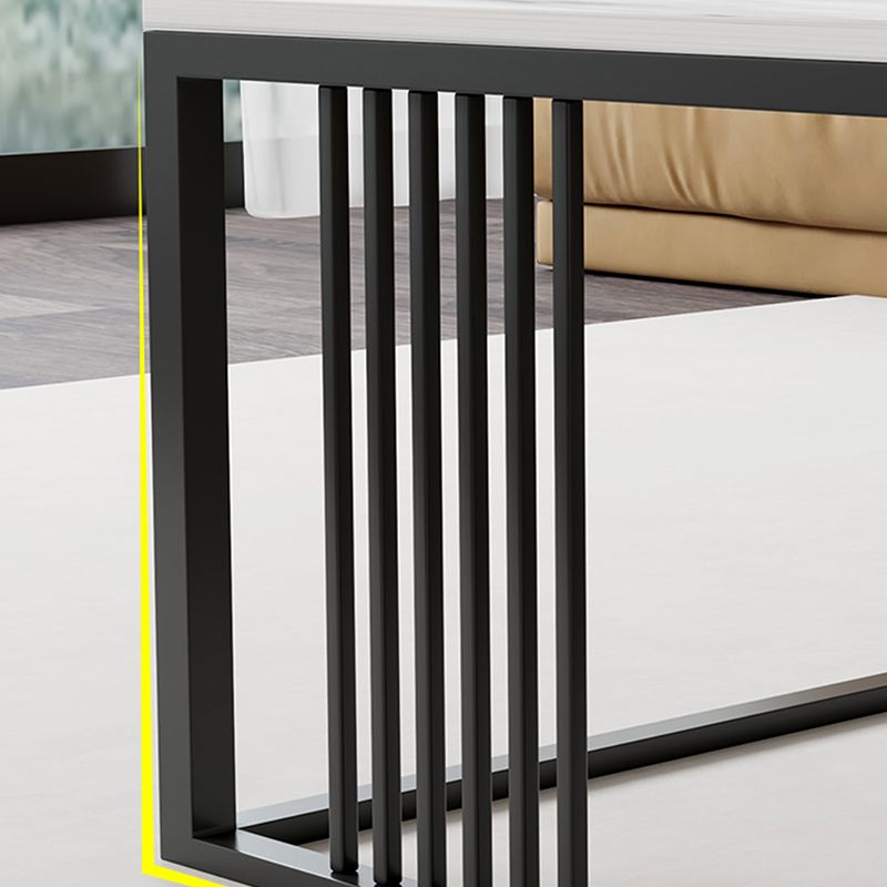 Glam Rectangle Stone Top Coffee Table with Steel Frame Base 1 Piece