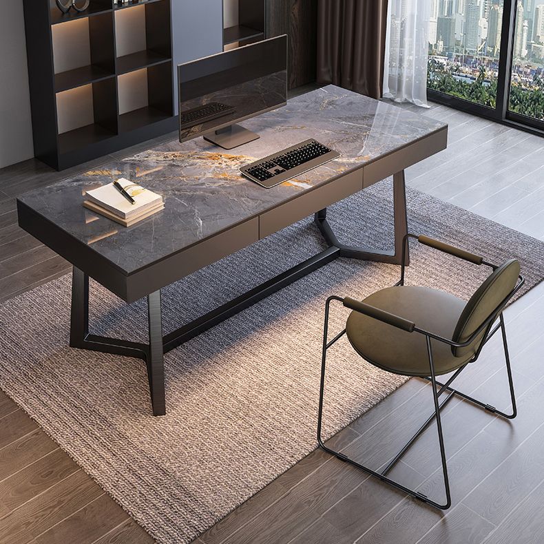 Bureau d'écriture en bois massif moderne 3 dessins de bureau rectangulaire de dessin