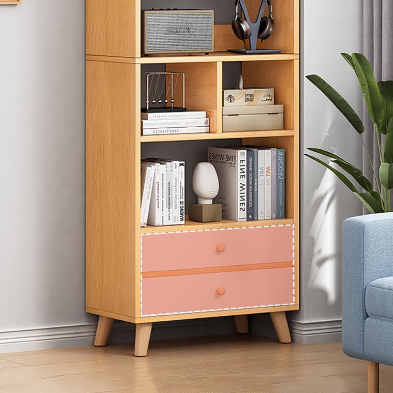 Engineered Wood Standard Bookshelf Modern Open Back Bookcase with Drawers