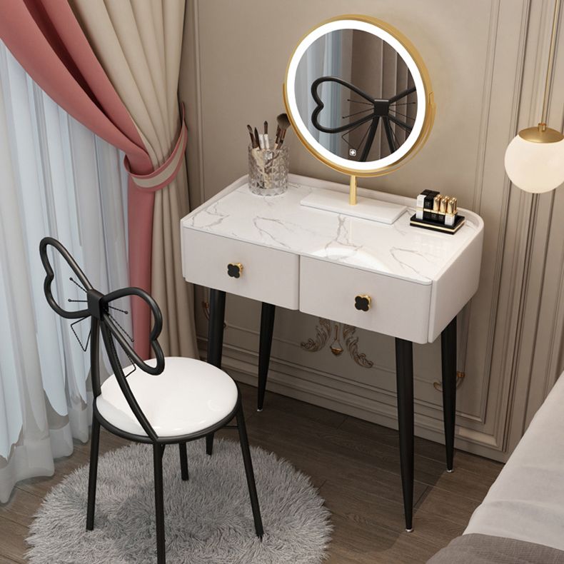 Glam Faux Leather Makeup Counter Bedroom Vanity Dressing Table with Drawer