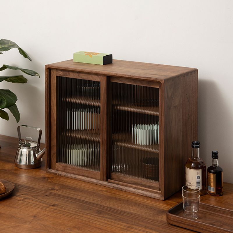 Puerta de vidrio marrón contemporáneo Mesa de buffet de madera maciza para sala de estar