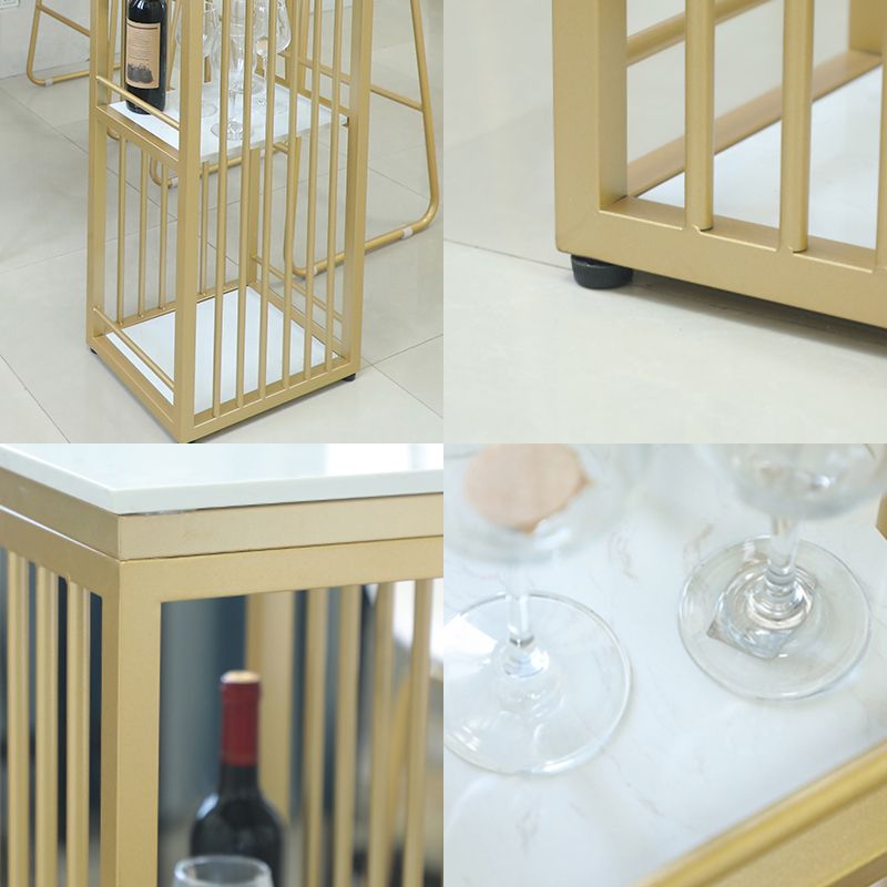 Glam Gold Iron Bar Dining Table White Faux Marble Top Indoor Bistro Table with Shelf Clearhalo 'Bar Furniture' 'Bar Tables' 'bar_tables' 'furn' 'furn_bar_tables' 'Furniture' 'furniture_bar_tables' 'Kitchen & Dining Furniture' 1200x1200_81ada9f0-3d83-46e0-9768-f1b9466bdfb7