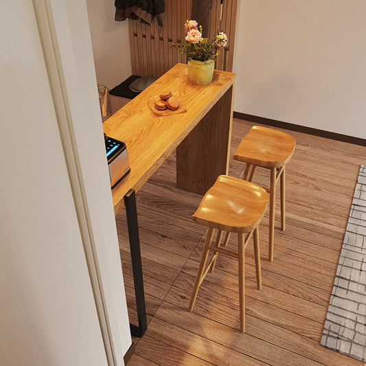 Tavolo da bar moderno in legno in legno tavolo da pub marrone con doppio piedistallo