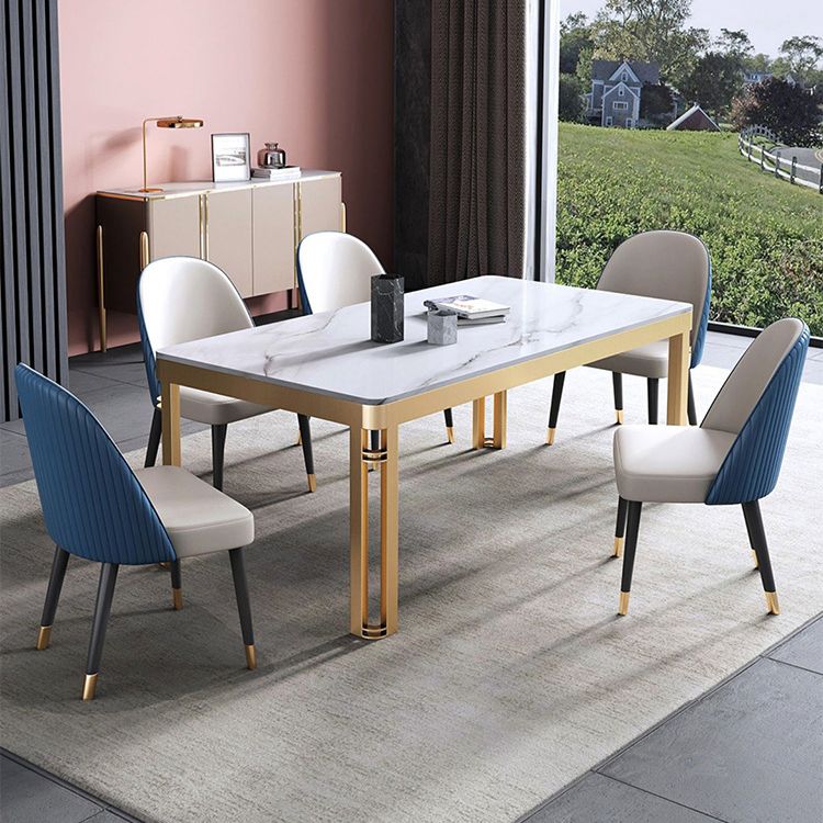 Traditional Luxury Dining Table Rectangle Sintered Stone 4 Legs Table with Gold Frame Clearhalo ' dining_table' 'Dining Tables & Seating' 'Dining Tables' 'furn' 'furn_dining_table' 'Furniture' 'furniture_dining_table' 'Kitchen & Dining Furniture' 'kitchen&dining_furn' 'kitchen' 'kitchen_dining_table' 1200x1200_81aeb796-b4cf-4930-ae30-8ba334f42776