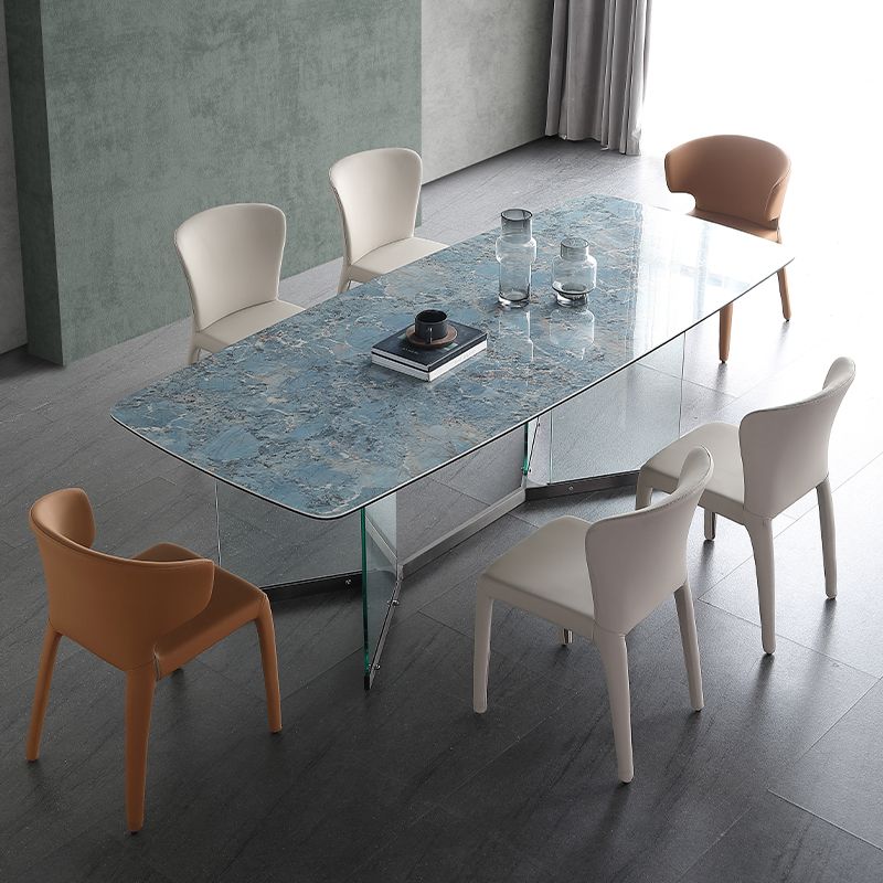 Blue Rectangle Sintered Stone Dining Table for 4/6 with Glass Base Dining Set for Restaurant Clearhalo 'Dining Room Sets' 'Dining Tables & Seating' 'dining_room_set' 'furn' 'furn_dining_room_set' 'Furniture' 'furniture_dining_room_set' 'Kitchen & Dining Furniture' 'kitchen&dining_furn' 'kitchen' 1200x1200_81b3fb92-d56b-42e1-ad24-18ca196a8775
