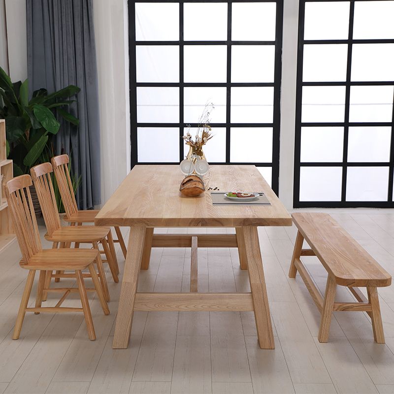 Modern Solid Wood Kitchen Dining Table Khaki Rectangle Shape Dining Table with Trestle Base Clearhalo ' dining_table' 'Dining Tables & Seating' 'Dining Tables' 'furn' 'furn_dining_table' 'Furniture' 'furniture_dining_table' 'Kitchen & Dining Furniture' 'kitchen&dining_furn' 'kitchen' 'kitchen_dining_table' 1200x1200_81b4e5cb-0008-4ff6-b384-9aac63958db7