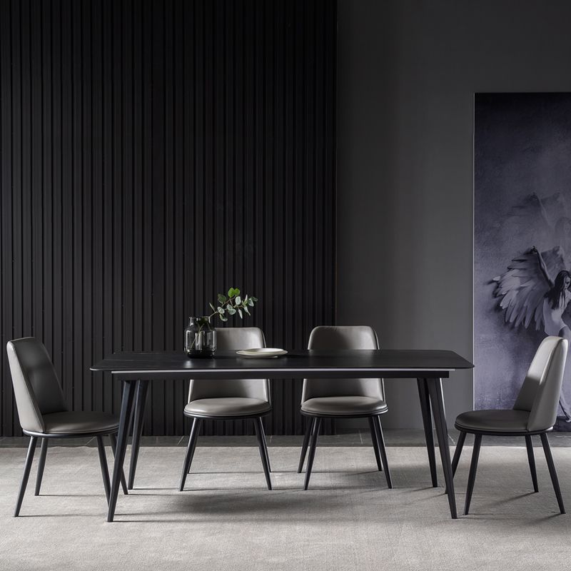 Contemporary Dining Table Set 1/4/5/7 Pcs Black Sintered Stone Top Table with Side Chairs Clearhalo 'Dining Room Sets' 'Dining Tables & Seating' 'dining_room_set' 'furn' 'furn_dining_room_set' 'Furniture' 'Kitchen & Dining Furniture' 1200x1200_81b54011-a8c6-46b7-92e5-f13c807636e7