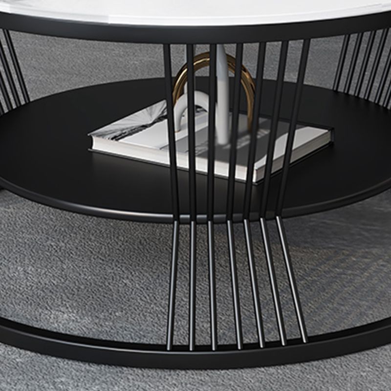 Modern Slate Frame Coffee Table Open Shelf Round Cocktail Table in Black/White Clearhalo 'Coffee & Accent Tables' 'Coffee Tables' 'coffee_tables' 'furn' 'furn_coffee_tables' 'Furniture' 'Living Room Furniture' 1200x1200_81bcccc5-f5eb-401b-bfee-1c96f57898da