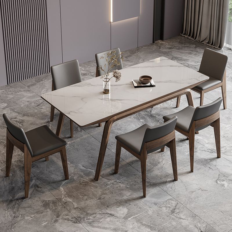 White Mid-Century Dining Table Stone Top Table with Wooden Frame Clearhalo 'Dining Tables & Seating' 'Dining Tables' 'dining_table' 'furn' 'furn_dining_table' 'Furniture' 'Kitchen & Dining Furniture' 1200x1200_81beb330-4c13-4d55-ab3e-a7298dcb3c2e