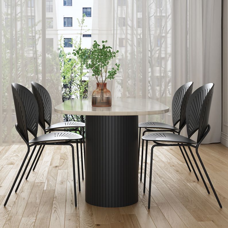 Oval Shape Modern Dining Table Two-Color Fixed Table with Double Pedestal Clearhalo ' dining_table' 'Dining Tables & Seating' 'Dining Tables' 'furn' 'furn_dining_table' 'Furniture' 'furniture_dining_table' 'Kitchen & Dining Furniture' 'kitchen&dining_furn' 'kitchen' 'kitchen_dining_table' 1200x1200_81c02369-4c21-4bf0-8180-8d498c34c424