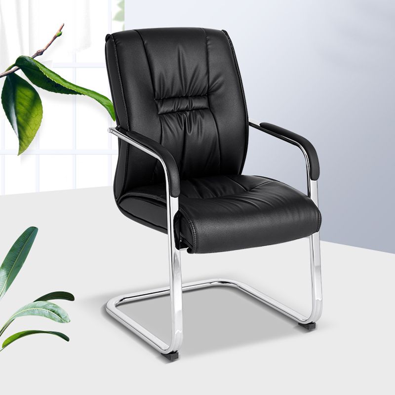 Modern Black Leather Desk Chair Fixed Arms Task Chair for Office Clearhalo 'furn' 'furn_office_chair' 'Furniture' 'Office Chairs' 'Office Furniture' 'office_chair' 1200x1200_81c1868c-0f49-4bfe-b4f7-330d29228bc7