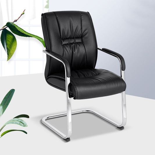 Modern Black Leather Desk Chair Fixed Arms Task Chair for Office Clearhalo 'furn' 'furn_office_chair' 'Furniture' 'Office Chairs' 'Office Furniture' 'office_chair' 1200x1200_81c1868c-0f49-4bfe-b4f7-330d29228bc7