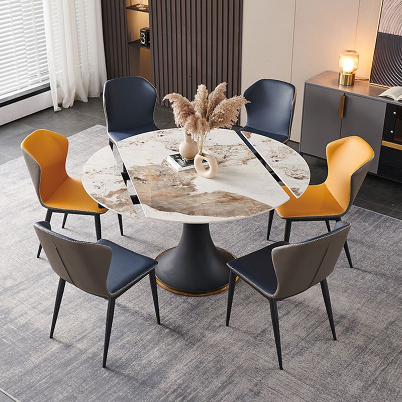 Luxury Sintered Stone Dining Table Round Table with Black Metal Base Clearhalo ' dining_table' 'Dining Tables & Seating' 'Dining Tables' 'furn' 'furn_dining_table' 'Furniture' 'furniture_dining_table' 'Kitchen & Dining Furniture' 'kitchen&dining_furn' 'kitchen' 'kitchen_dining_table' 1200x1200_81c61388-b87b-4dd8-8f51-80d06072db1a