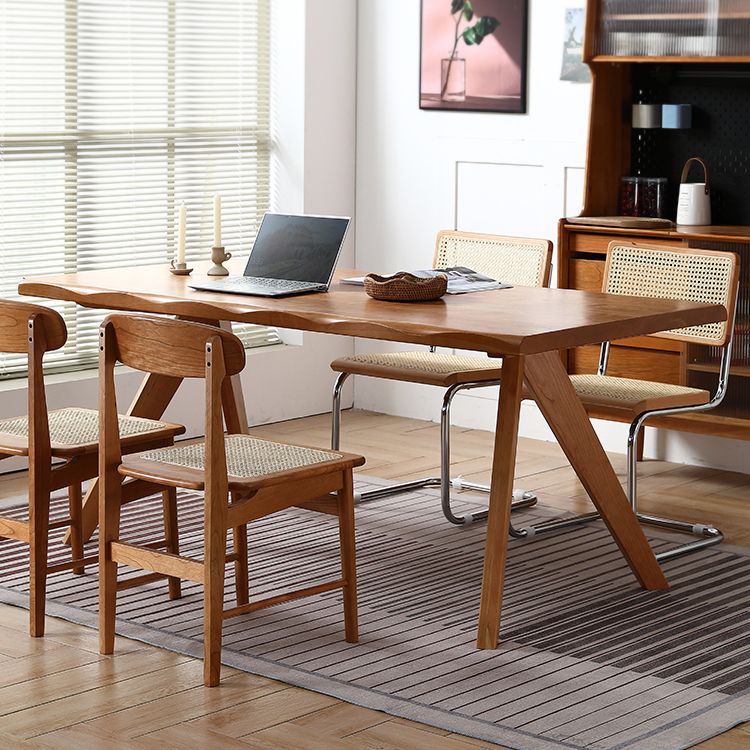 モダンなスタイルの家具5/7 PCS長方形のソリッドウッドダイナーテーブルとダイニングチェア