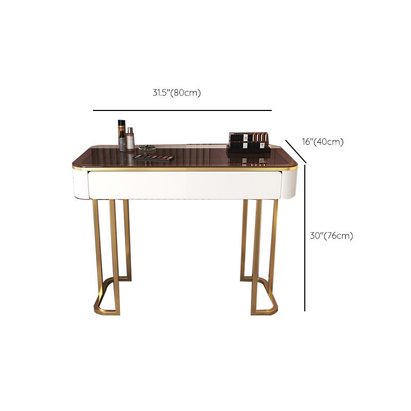 Tavolo da toeletta in legno per trucco top in vetro con cassetti di stoccaggio