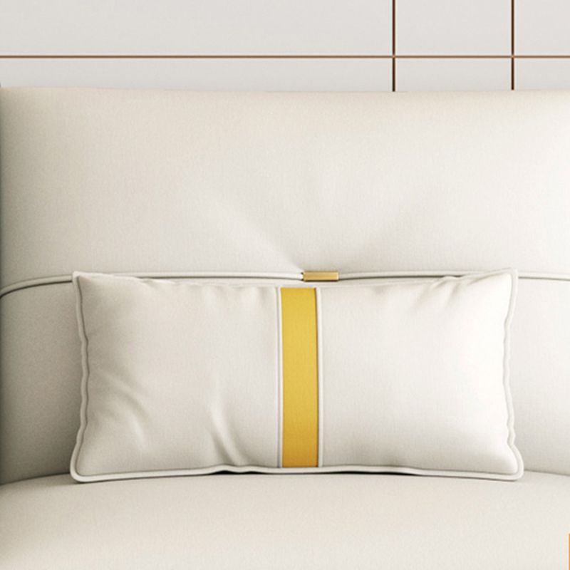 Glam Faux Leather Sofa Blue and Beige Square Arm Sofa with Pillows