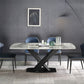Luxury Sintered Stone Top Dining Table Rectangle Dining Table with Metal Pedestal in Black