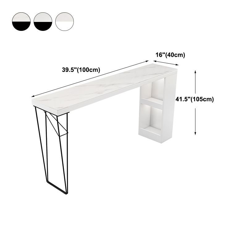 Industrial White Wood Bar Dining Table Stone Top Rectangle Indoor Bistro Table with Shelf Clearhalo 'Bar Furniture' 'Bar Tables' 'bar_tables' 'furn' 'furn_bar_tables' 'Furniture' 'furniture_bar_tables' 'Kitchen & Dining Furniture' 1200x1200_81cb399c-68b0-4ce9-bf82-86bd15578340