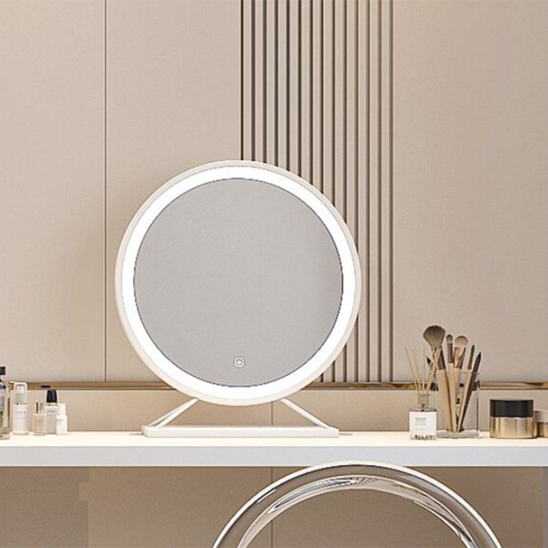Modern Bright White With Drawer Bedroom Lighted Mirror Solid Wood Dressing Table