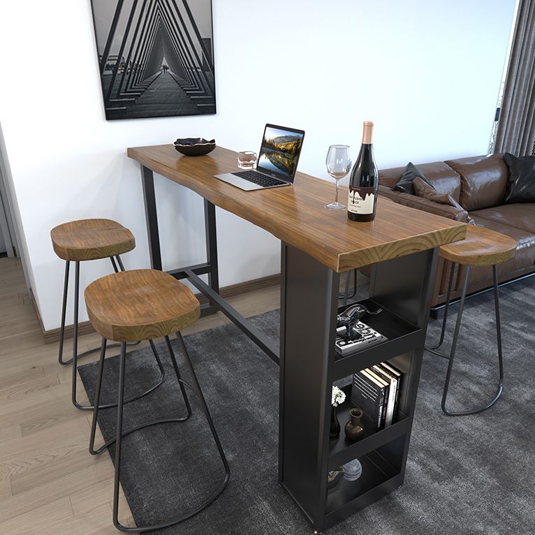 Brown Wood Pub Table with Rectangle Table Top Black Trestle Table - 41.3" H Clearhalo 'Bar Furniture' 'Bar Tables' 'bar_tables' 'furn' 'furn_bar_tables' 'Furniture' 'Kitchen & Dining Furniture' 1200x1200_81cf6d63-a409-424d-b5b6-0280b6f8f8da