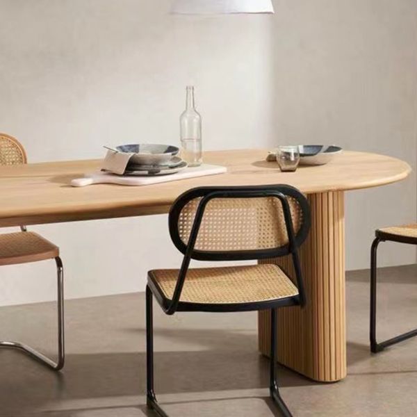 Oval Solid Wood Dining Table Modern Natural Furniture with Double Pedestal for Apartment
