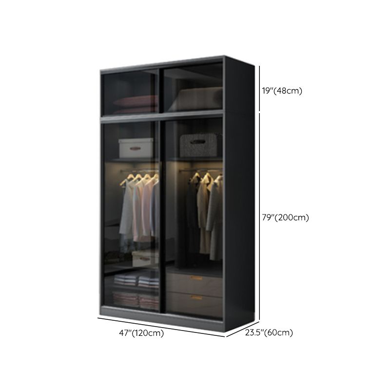 Contemporary Wood and Tempered Glass Wardrobe Freestanding Wardrobe Armoire without Light Clearhalo 'Armoires & Wardrobes' 'armoires_wardrobes' 'Bedroom Furniture' 'furn' 'furn_armoires_wardrobes' 'Furniture' 1200x1200_81cfac62-206f-4032-87ee-fa3b8b1e0115