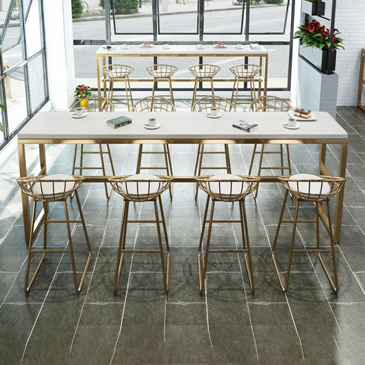 Glam Iron Base Bar Table Indoor Solid Wood Bar Table for Dining Room