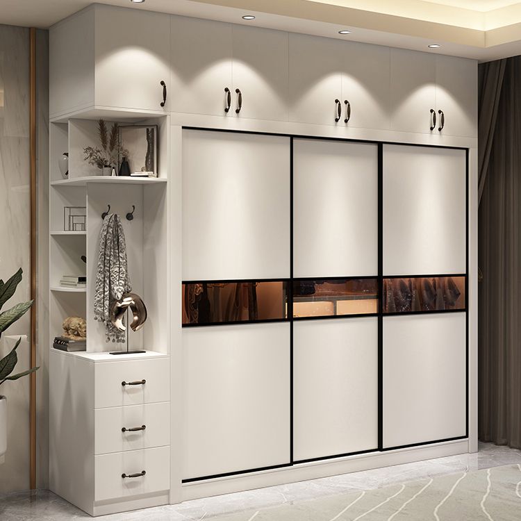 Engineered Wood Wardrobe Cabinet White Modern Wardrobe with Drawer Clearhalo 'Armoires & Wardrobes' 'armoires_wardrobes' 'Bedroom Furniture' 'furn' 'furn_armoires_wardrobes' 'Furniture' 1200x1200_81d60871-6591-490a-b28c-89e0abd1d863