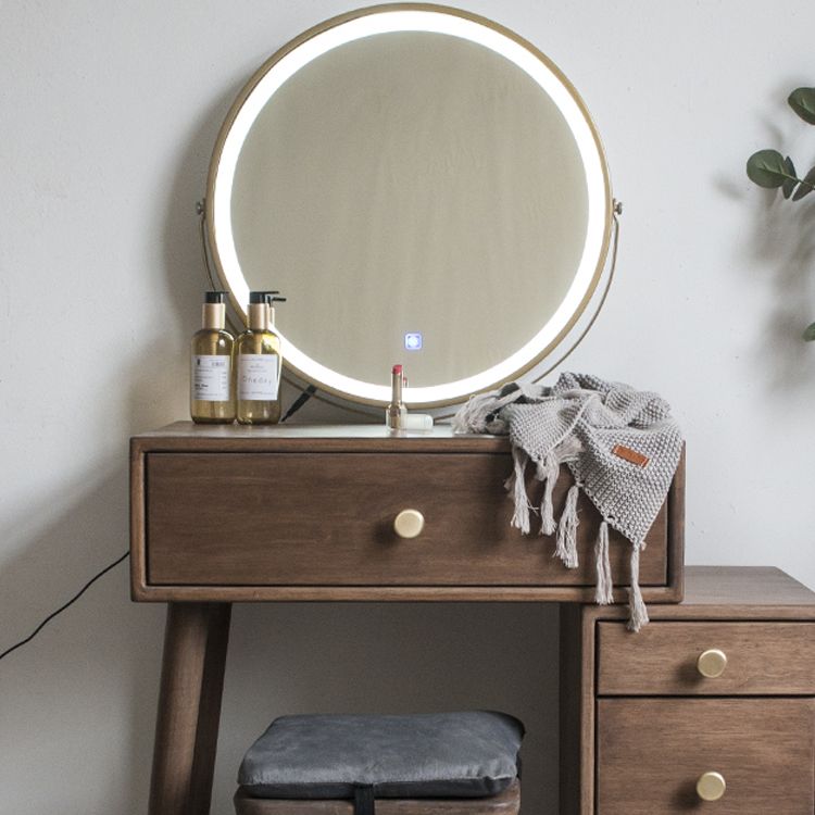 Set di vanità in gomma con cassetti nel tavolo da banco di vanità per trucco in noce